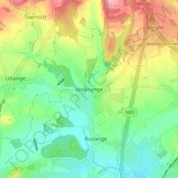 Mapa topográfico Wolkrange, altitud, relieve