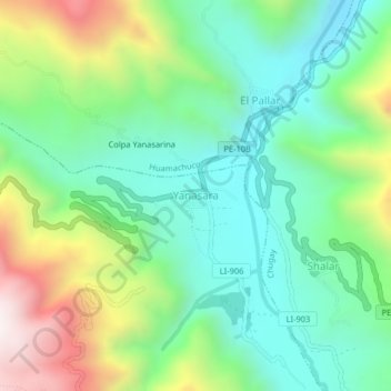 Mapa topográfico Yanasara, altitud, relieve