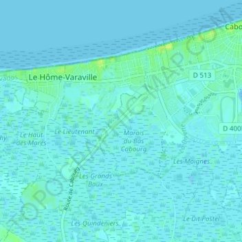 Mapa topográfico Bas Cabourg, altitud, relieve