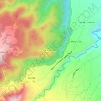 Mapa topográfico Karilongan, altitud, relieve