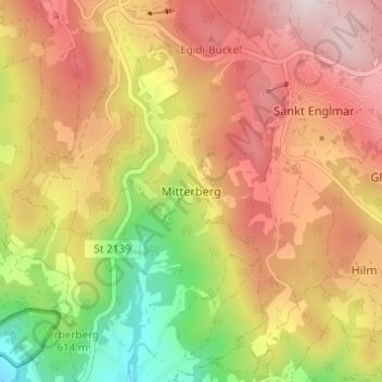 Mapa topográfico Mitterberg, altitud, relieve