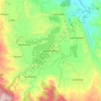 Mapa topográfico Lake Sebu, altitud, relieve