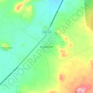 Mapa topográfico Singuilucan, altitud, relieve
