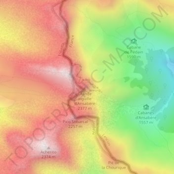 Mapa topográfico Grande aiguille d'Ansabère, altitud, relieve