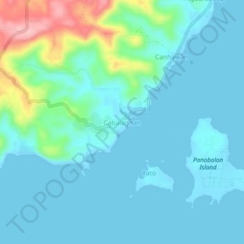 Mapa topográfico Cabalagnan, altitud, relieve