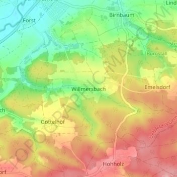 Mapa topográfico Willmersbach, altitud, relieve