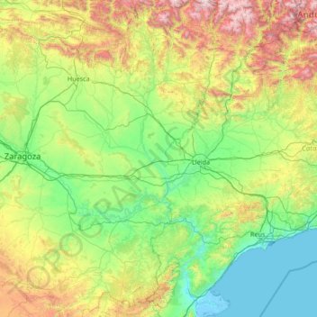 Mapa topográfico Franja de Ponent, altitud, relieve