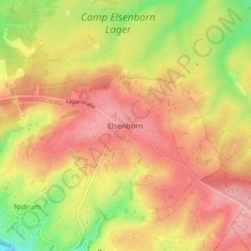 Mapa topográfico Elsenborn, altitud, relieve