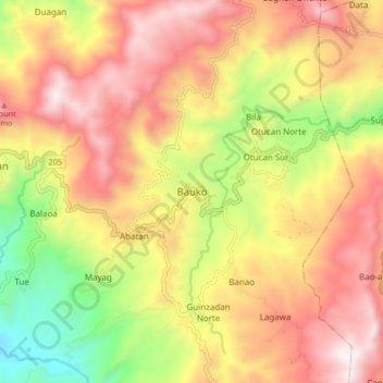 Mapa topográfico Bauko, altitud, relieve