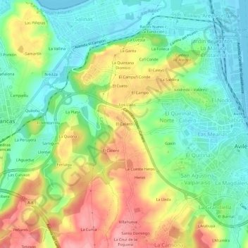 Mapa topográfico El Caliero, altitud, relieve
