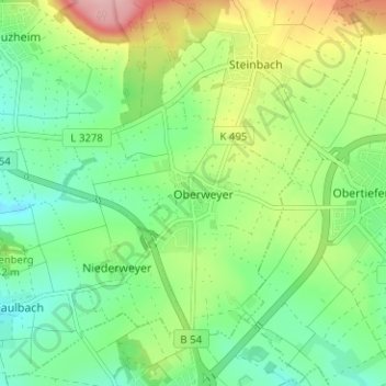 Mapa topográfico Oberweyer, altitud, relieve