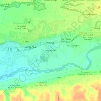 Mapa topográfico Villa Las Islas, altitud, relieve