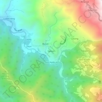 Mapa topográfico Sipitan, altitud, relieve