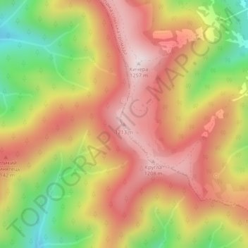 Mapa topográfico 1213, altitud, relieve