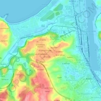 Mapa topográfico El Rey, altitud, relieve