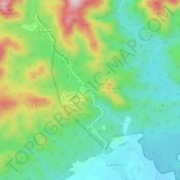 Mapa topográfico Soroa, altitud, relieve