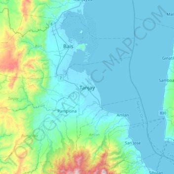 Mapa topográfico Tanjay, altitud, relieve
