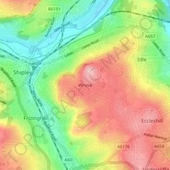 Mapa topográfico Wrose, altitud, relieve