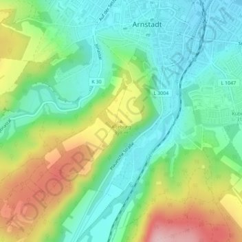 Mapa topográfico Alteburg, altitud, relieve