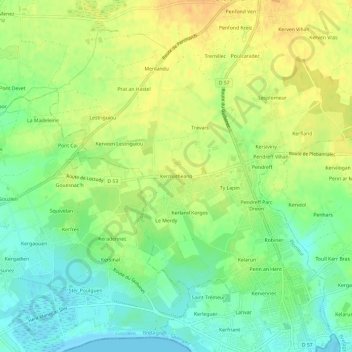Mapa topográfico Kermatheano, altitud, relieve