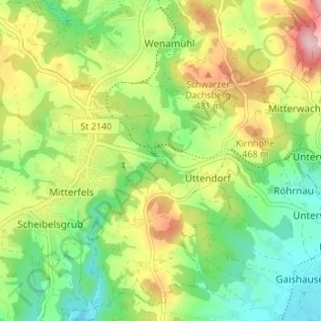 Mapa topográfico Höllmühl, altitud, relieve