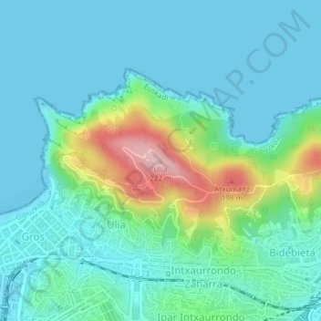 Mapa topográfico Ulia, altitud, relieve