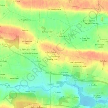 Mapa topográfico La Biherie, altitud, relieve