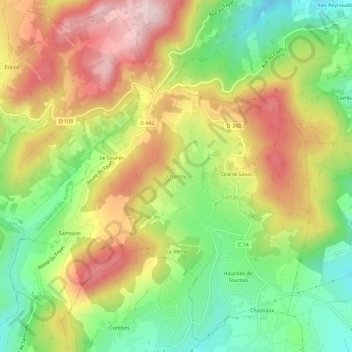 Mapa topográfico Charezy, altitud, relieve