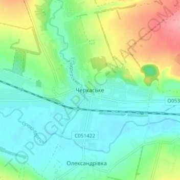 Mapa topográfico Черкасское, altitud, relieve