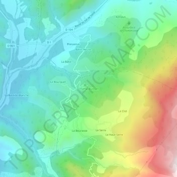 Mapa topográfico Champ-Buisson, altitud, relieve