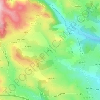 Mapa topográfico Persigny, altitud, relieve