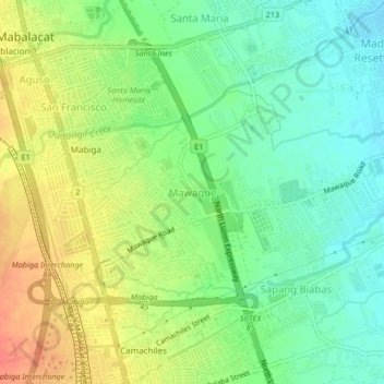 Mapa topográfico Mawaque, altitud, relieve