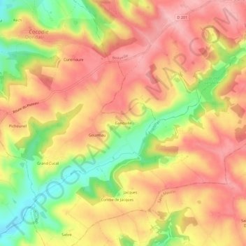 Mapa topográfico Gandaille, altitud, relieve