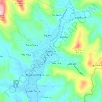 Mapa topográfico Igrejinha, altitud, relieve