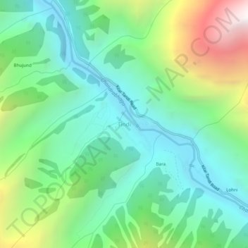 Mapa topográfico Tindi, altitud, relieve