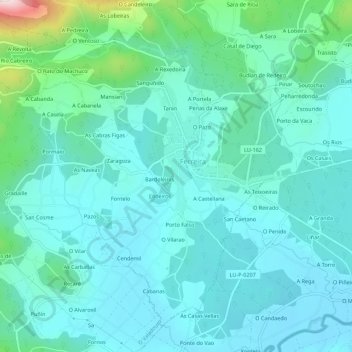 Mapa topográfico Pedrido, altitud, relieve