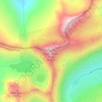 Mapa topográfico Triple Divide Peak, altitud, relieve