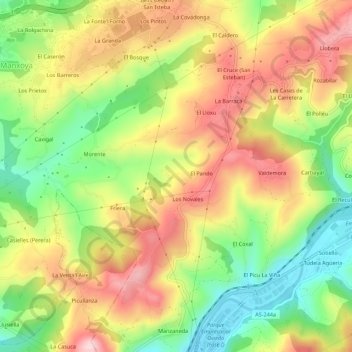 Mapa topográfico Pederne, altitud, relieve