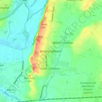 Mapa topográfico Middle Littleton, altitud, relieve