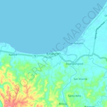 Mapa topográfico Katipunan, altitud, relieve
