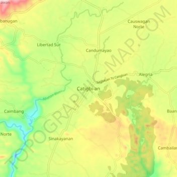 Mapa topográfico Catigbi-an, altitud, relieve