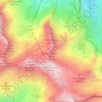 Mapa topográfico Les Trois Dents, altitud, relieve