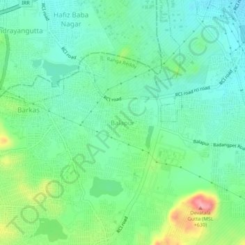 Mapa topográfico Balapur, altitud, relieve
