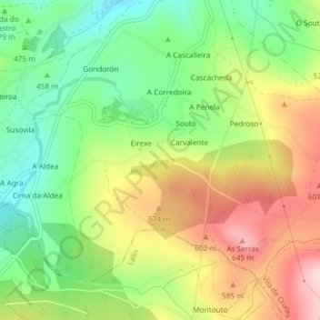 Mapa topográfico Peno Mouro, altitud, relieve