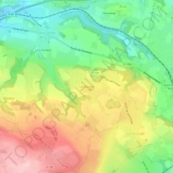 Mapa topográfico Les Rivoires, altitud, relieve