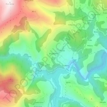 Mapa topográfico El Carballo, altitud, relieve