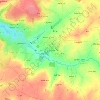 Mapa topográfico Chez Le Rouge, altitud, relieve