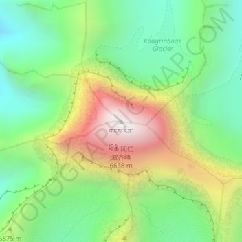 Mapa topográfico གངས་རིན་པོ་ཆེ 冈仁波齐 Kailash, altitud, relieve