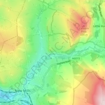 Mapa topográfico Thornsett, altitud, relieve