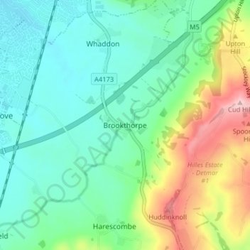 Mapa topográfico Brookthorpe, altitud, relieve